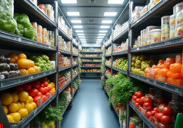 Refrigerated trailer loaded with fresh produce and food products