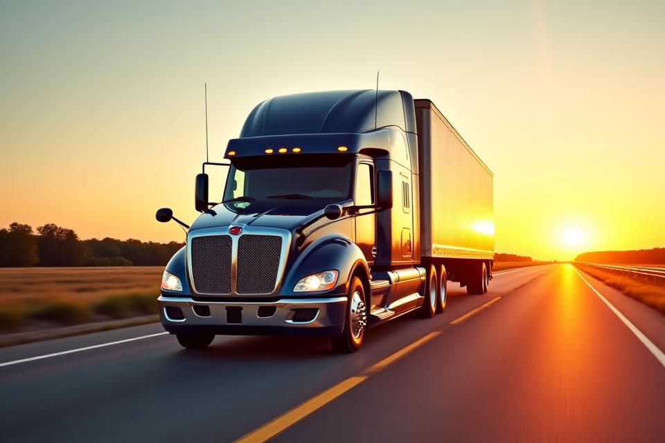 OTM Trucking fleet on Southeast highway at golden hour